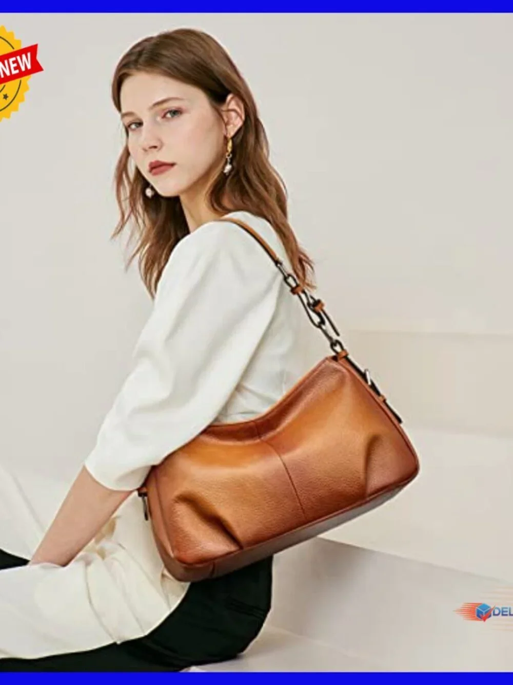 Medium Genuine Leather Hobo Bag with Adjustable Strap Top Handle
